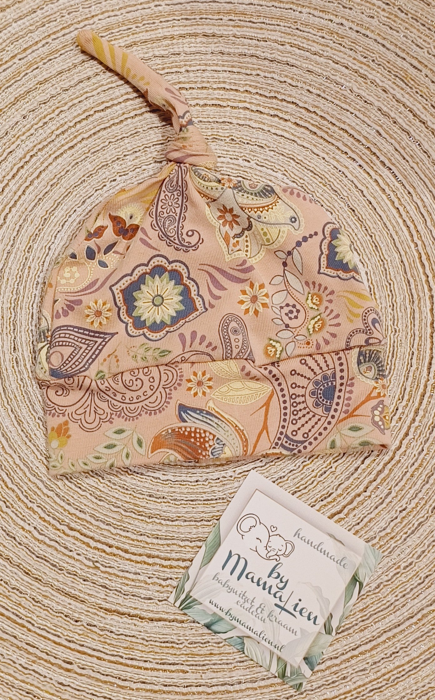 Baby knoopmutsje roze retro