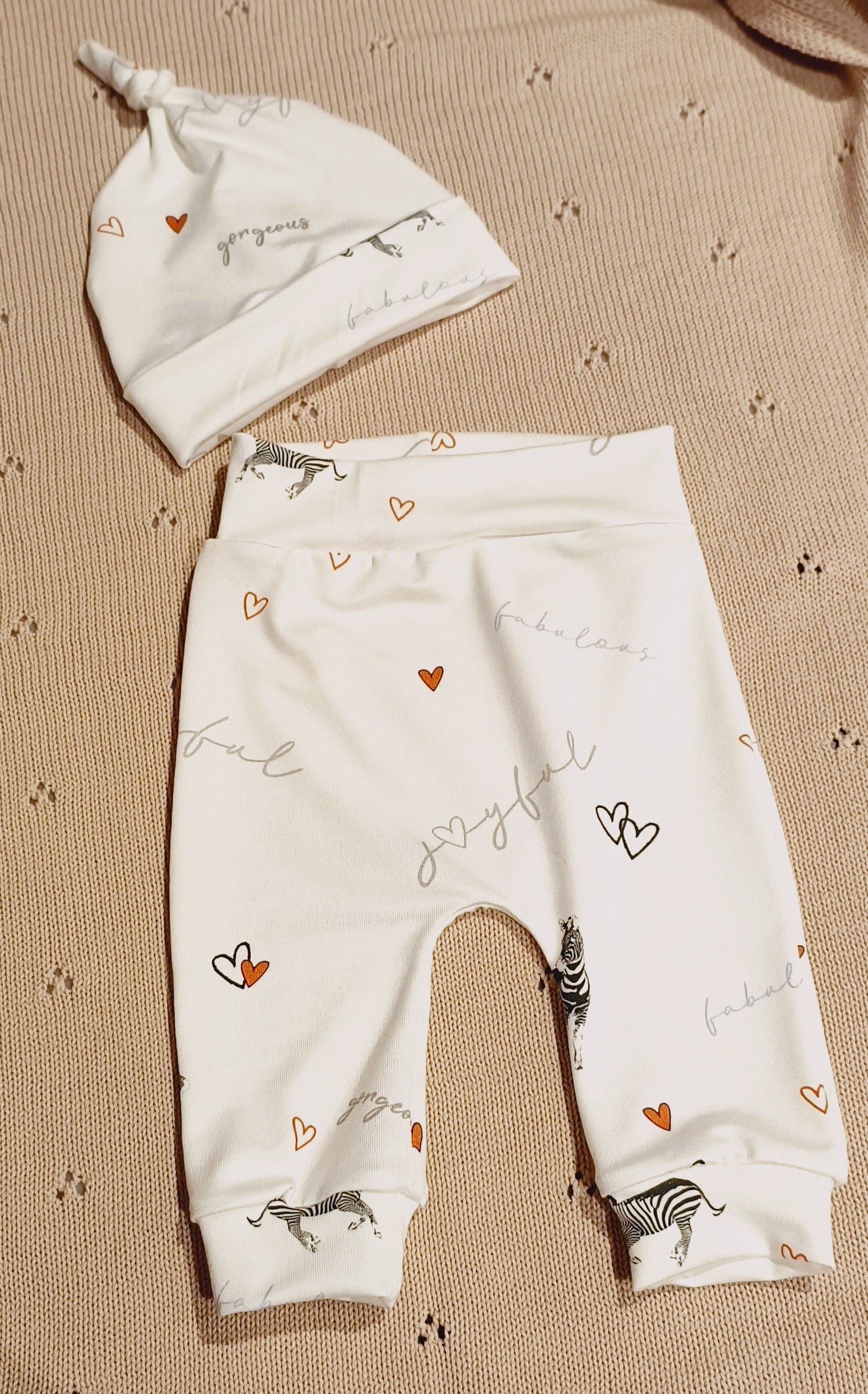 Baby setje maat 50/56 creme zebra love