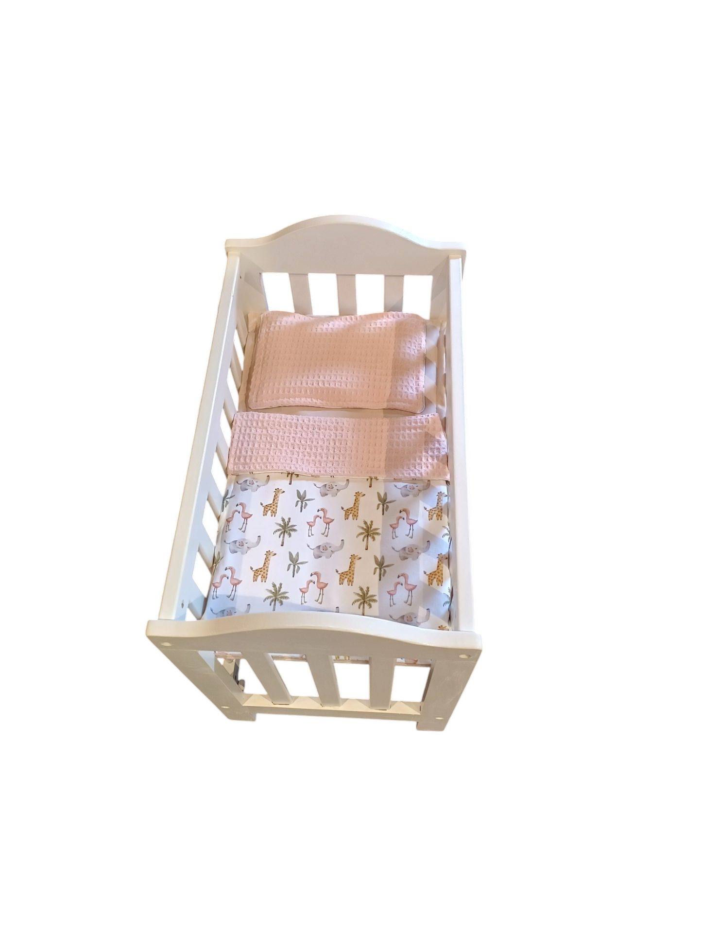 Houten poppen bedje met aankleding