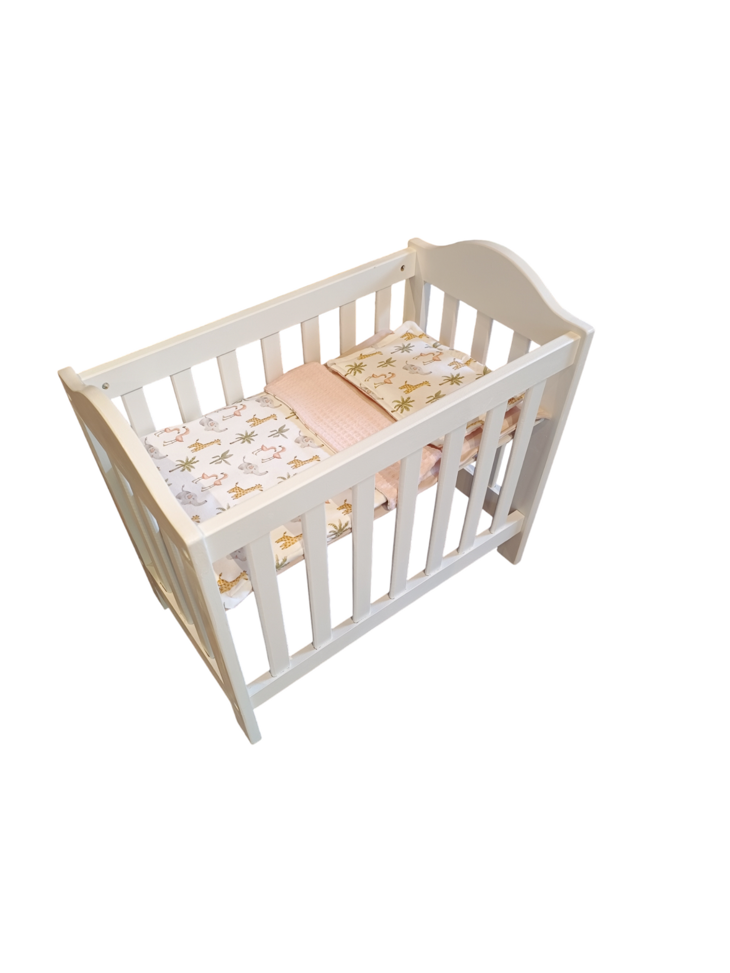 Houten poppen bedje met aankleding