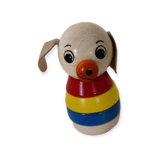 Houten stapelpoppetjes hondje lichte oortjes