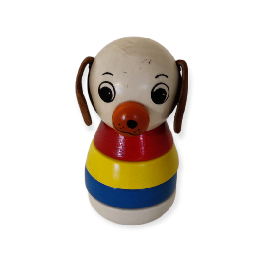 Houten stapelpoppetjes hondje donkere oortjes