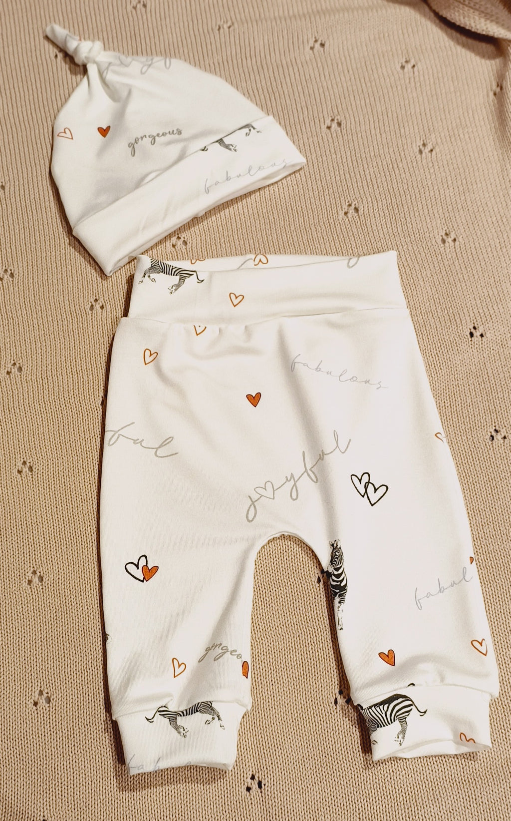 Baby setje maat 50/56 creme zebra love