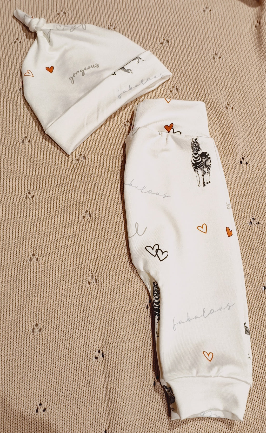 Baby setje maat 50/56 creme zebra love