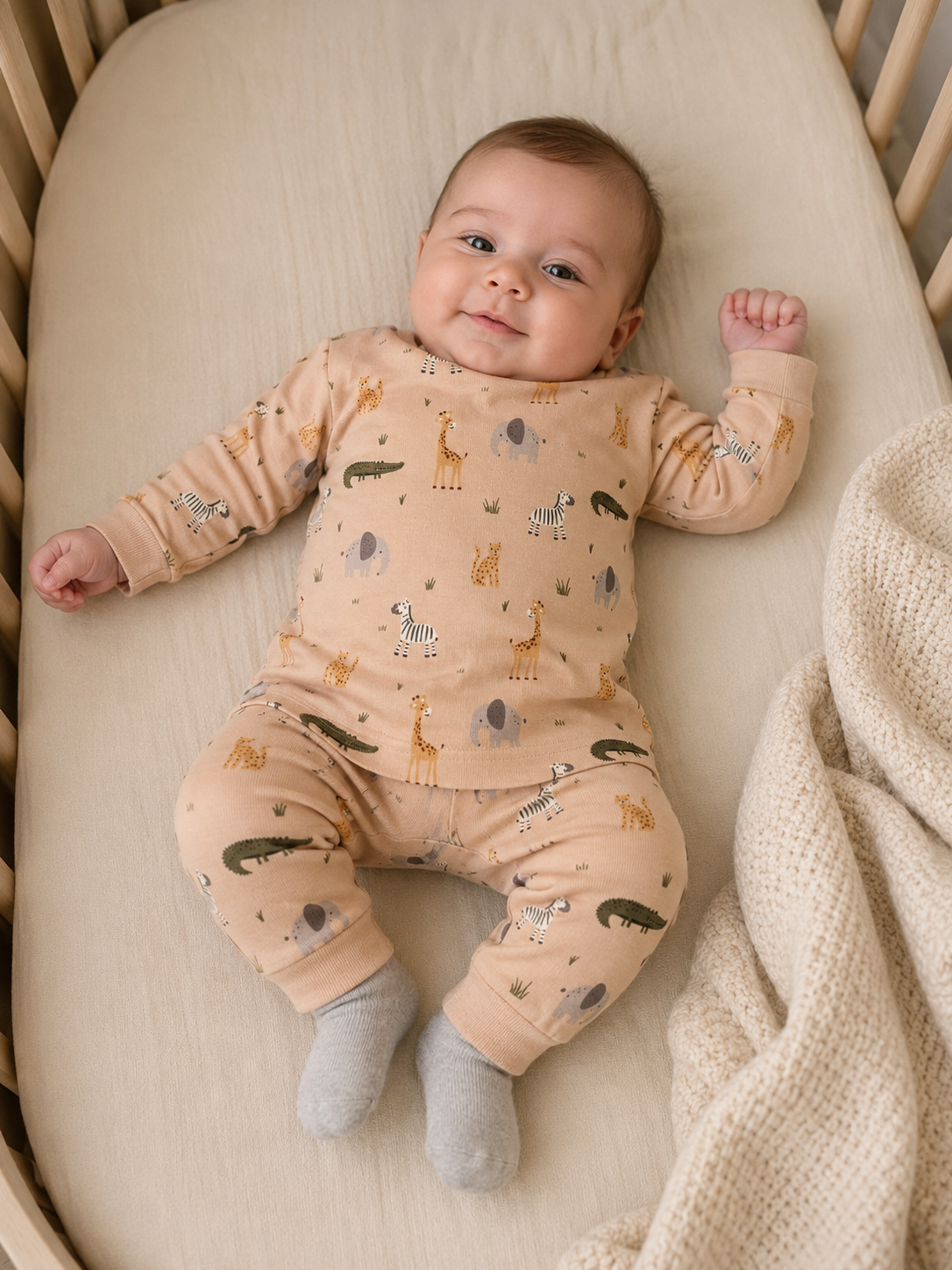 Setje broekje en shirtje bruin safari maat 62/68