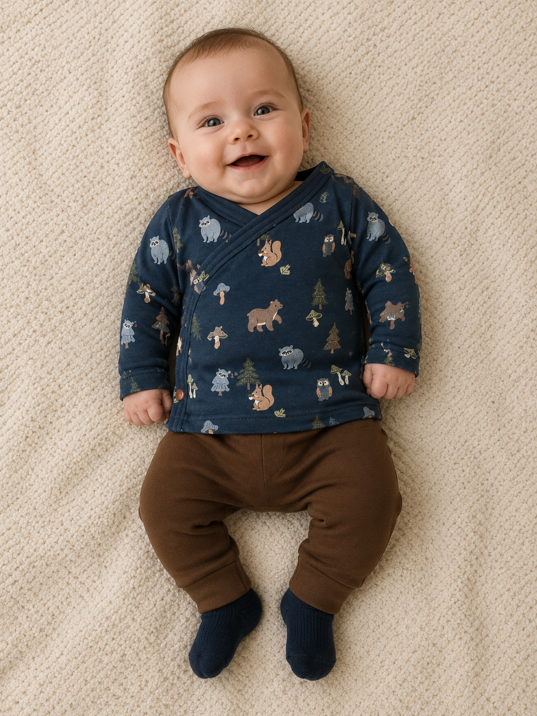 Setje broekje en shirtje bruin blauw bos maat 68