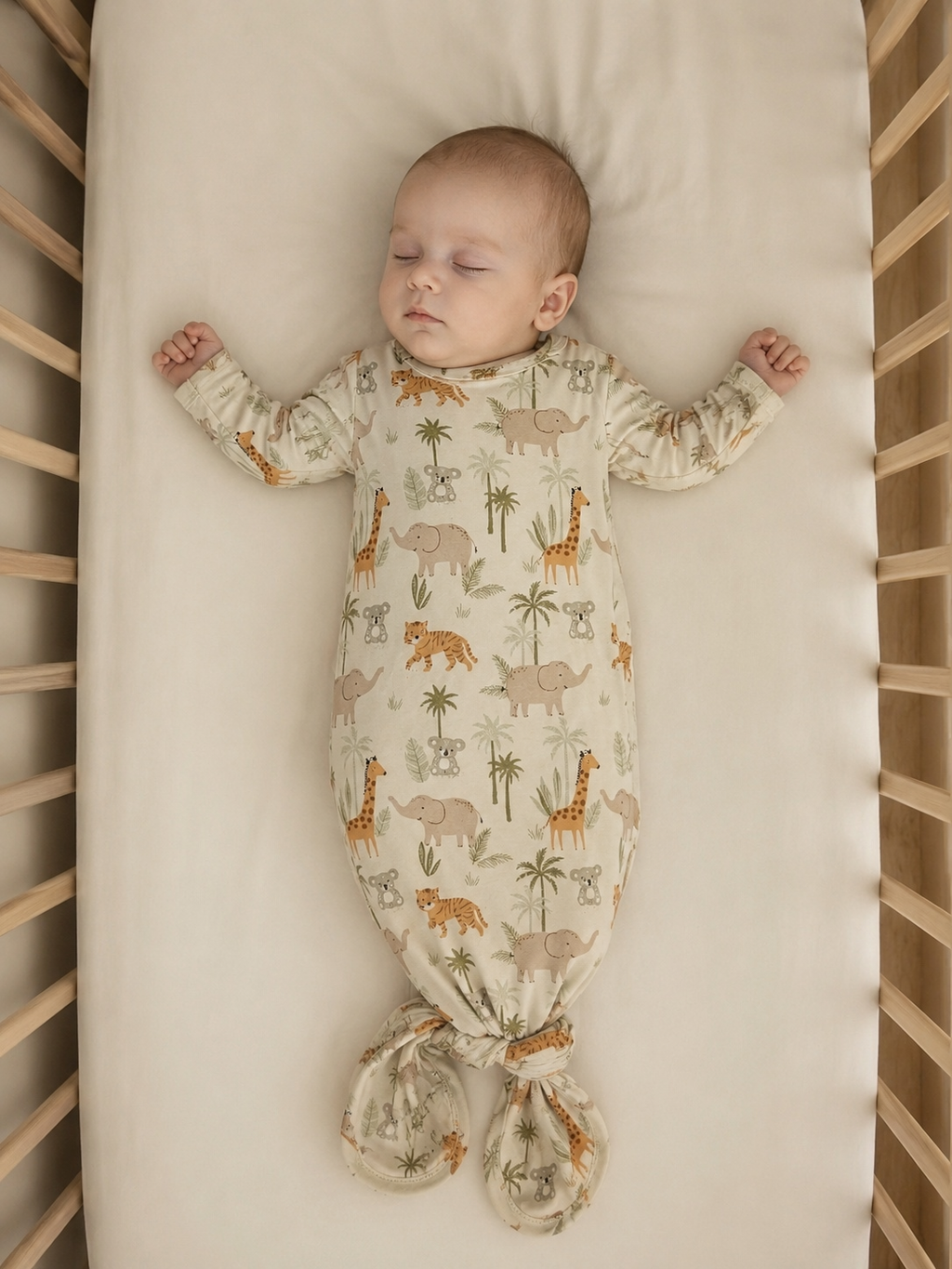 Knoop slaapzak By MamaLien 0 tot 3 maand creme jungle
