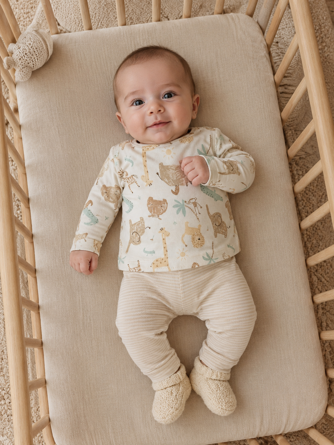Setje broekje en shirtje creme jungle gestreept maat 62/68