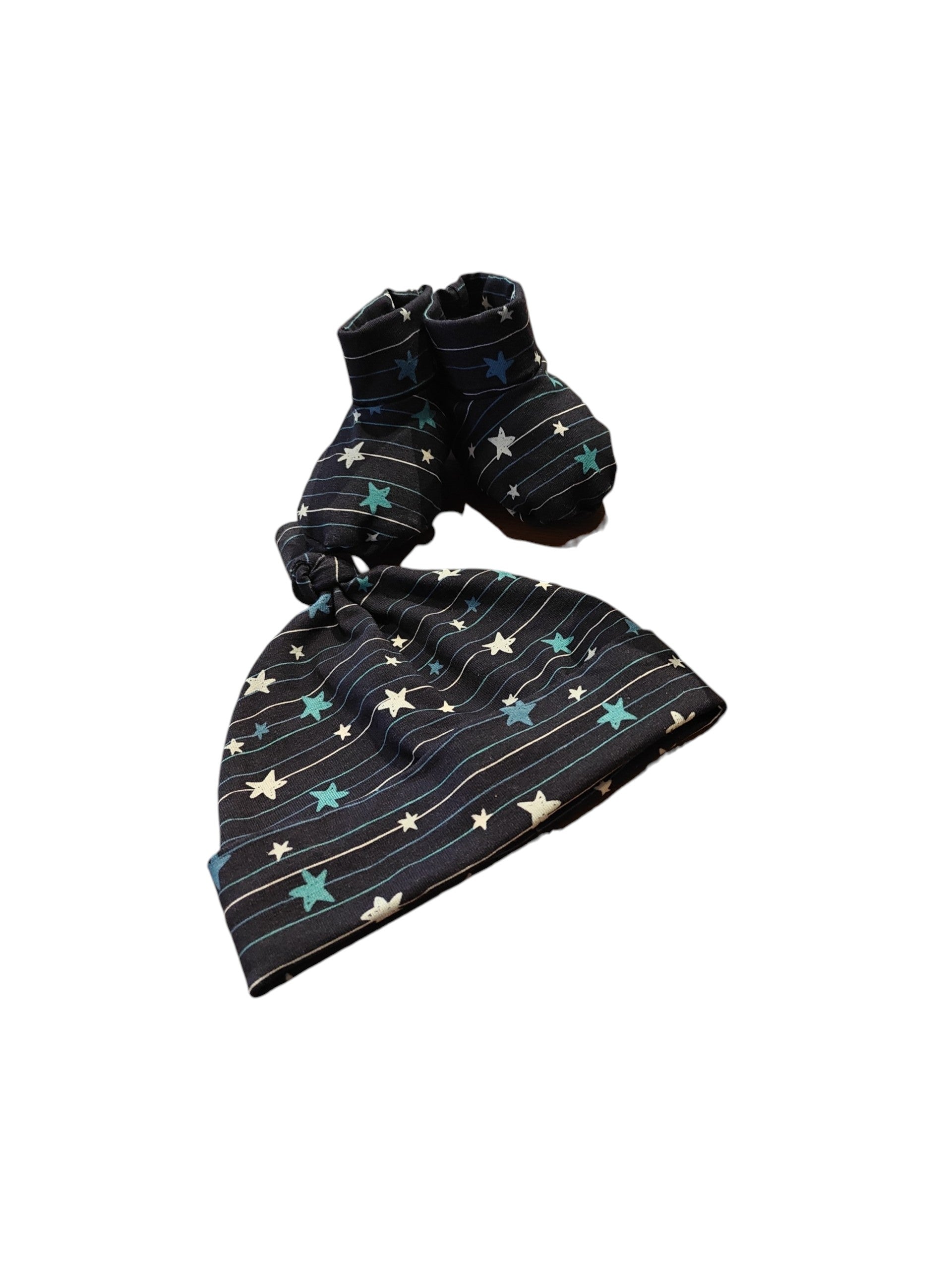 Baby slofjes en mutsje blauw sterren