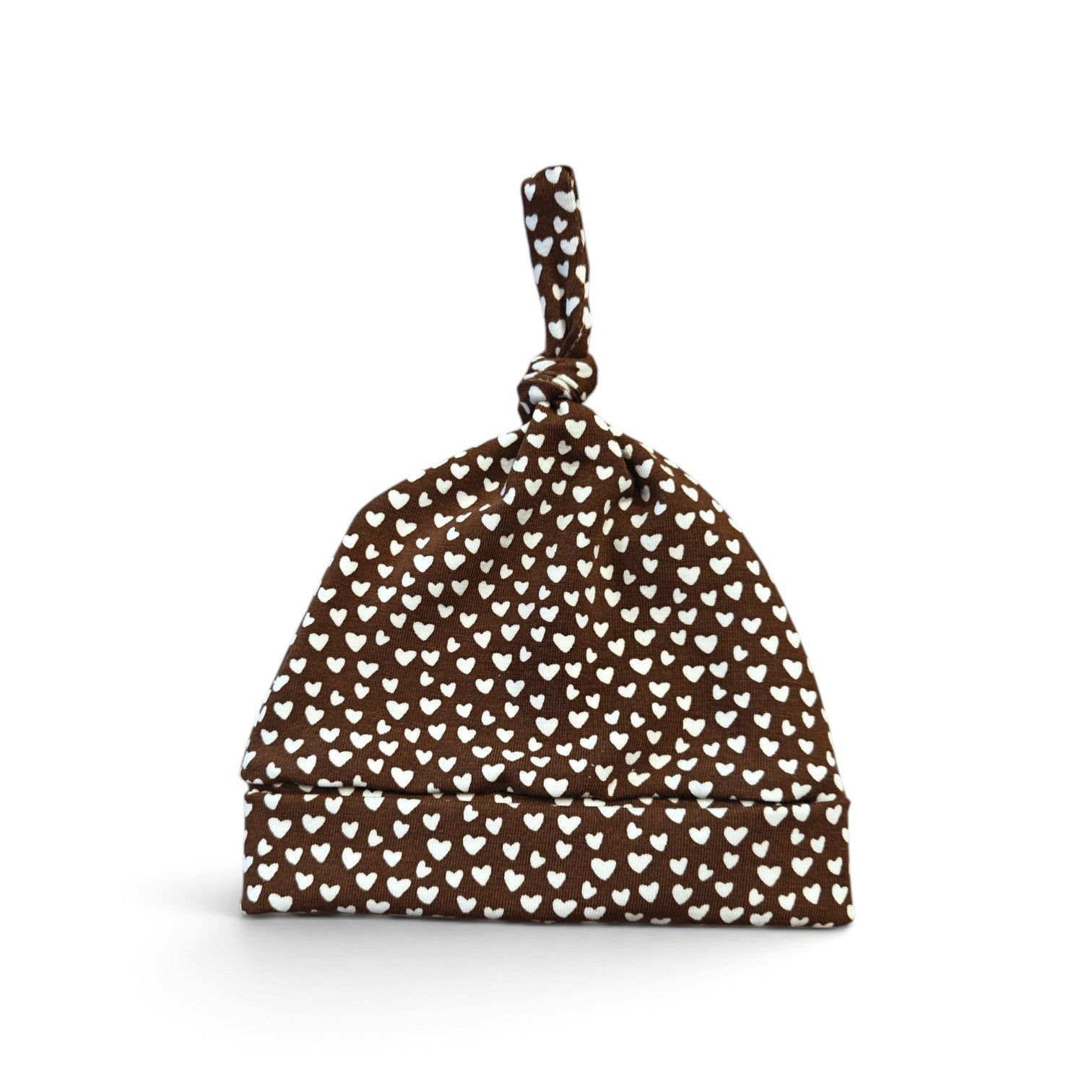 Baby knoopmutsje bruin hartjes