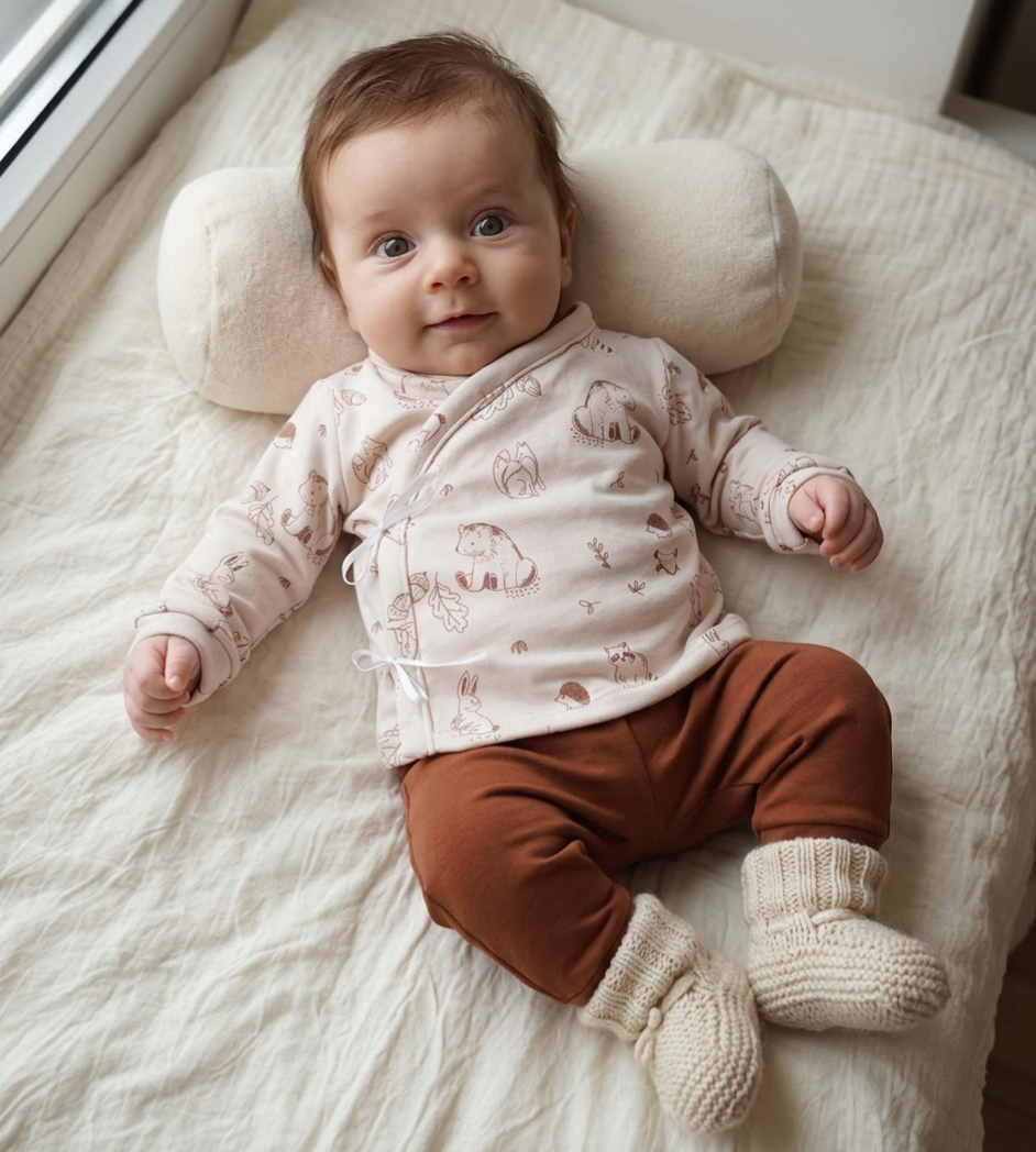 Setje broekje en shirtje sweat stof herfst diertjes bruin broekje maat 62