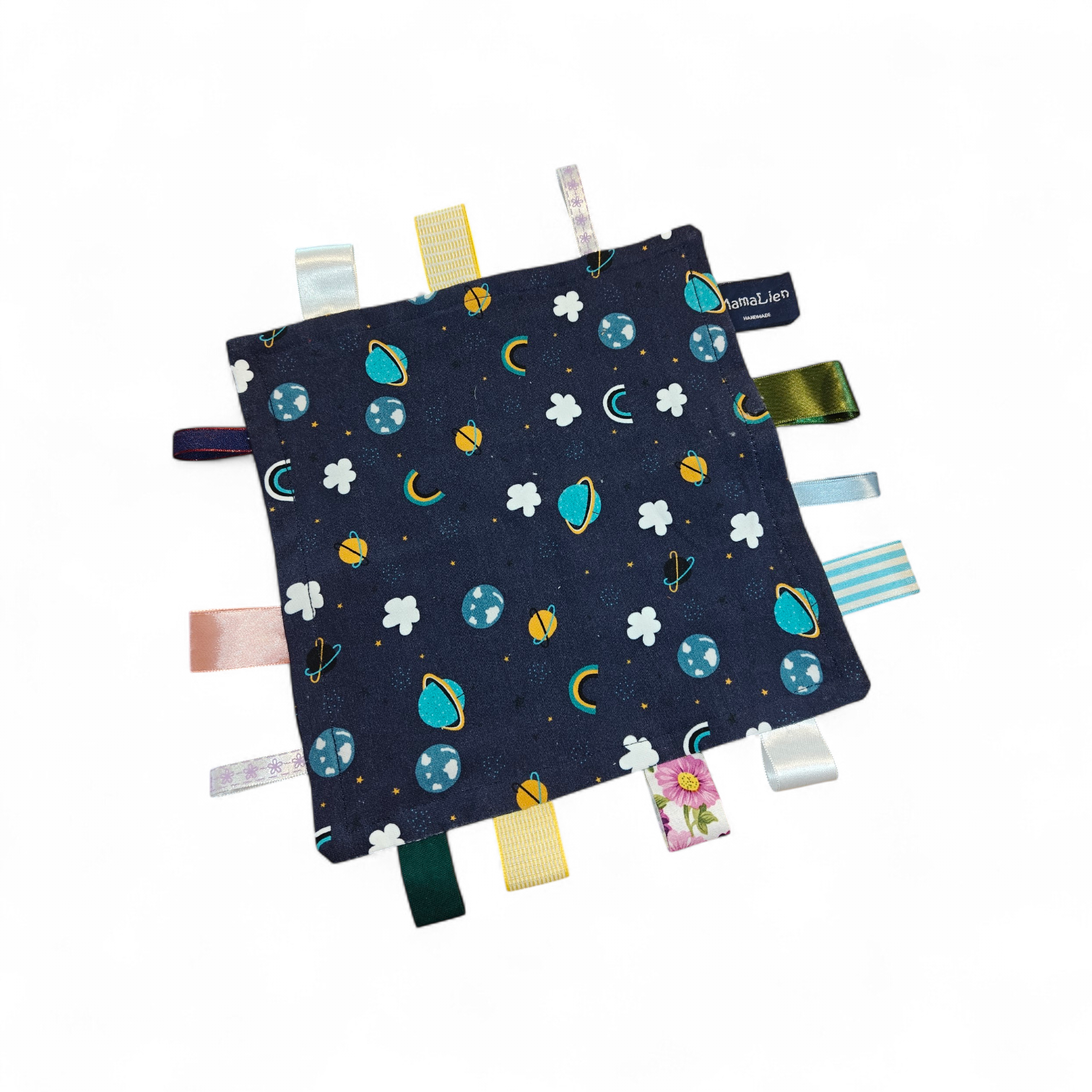 Knuffeldoekje planeten met gekleurde labeltjes