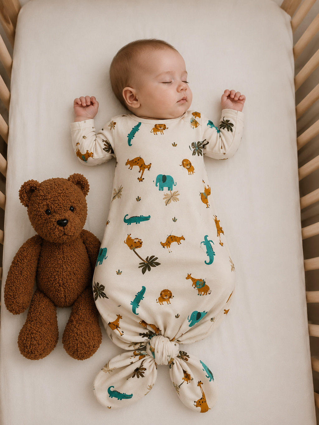 Knoop slaapzak By MamaLien 3 tot 6 maand creme jungle