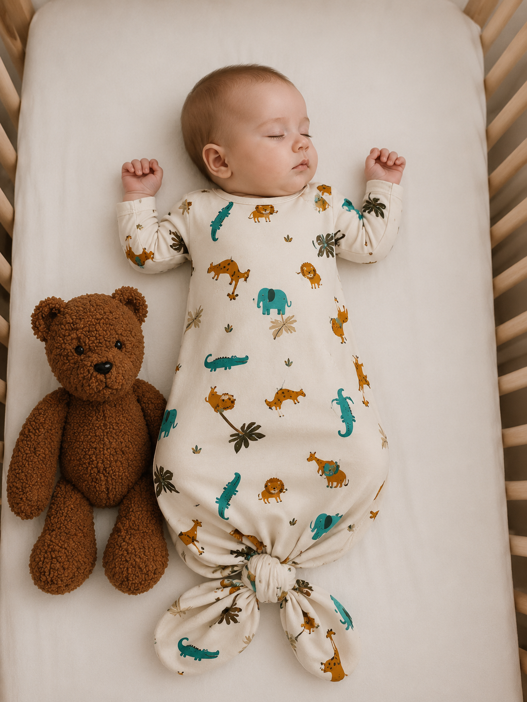 Knoop slaapzak By MamaLien 3 tot 6 maand creme jungle