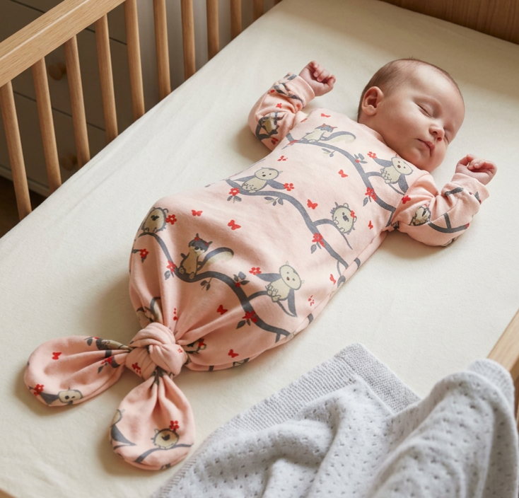 Knoop slaapzak By MamaLien 0 tot 3 maand roze uiltjes