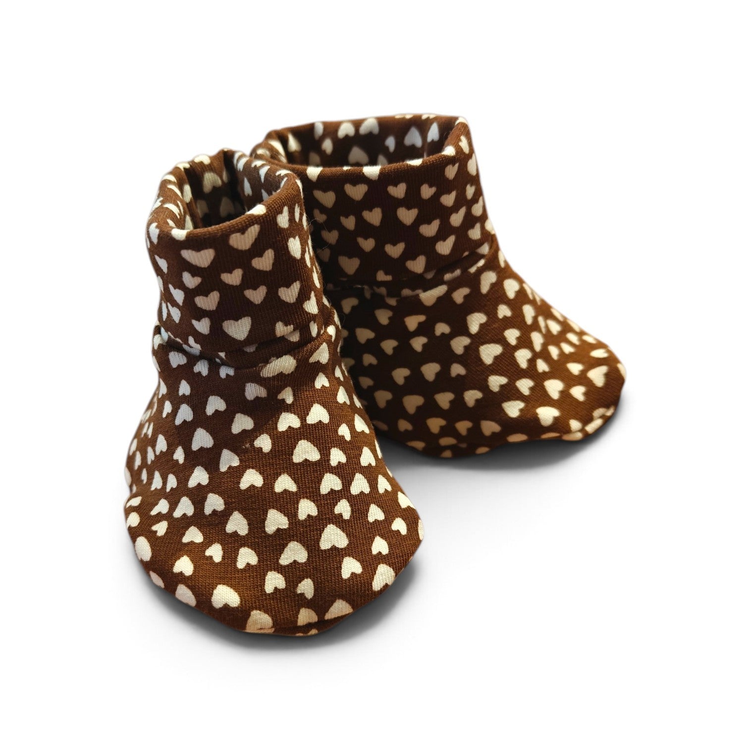 Baby slofjes bruin hartjes